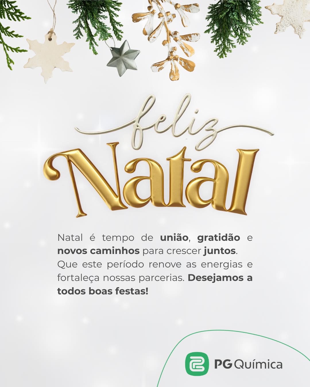 ✨ Natal é tempo de união, gratidão e novos caminhos para crescer juntos. É um momento de refletir sobre as conquistas, valorizar cada parceria e renovar as energias para os desafios que virão. Que este período traga esperança, confiança e muitas oportunidades para continuarmos evoluindo lado a lado. A PG Química deseja a todos boas festas! 🎄✨ #Natal #BoasFestas #PGQuímica #Gratidão #Parcerias #União #FimDeAno #EspíritoNatalino