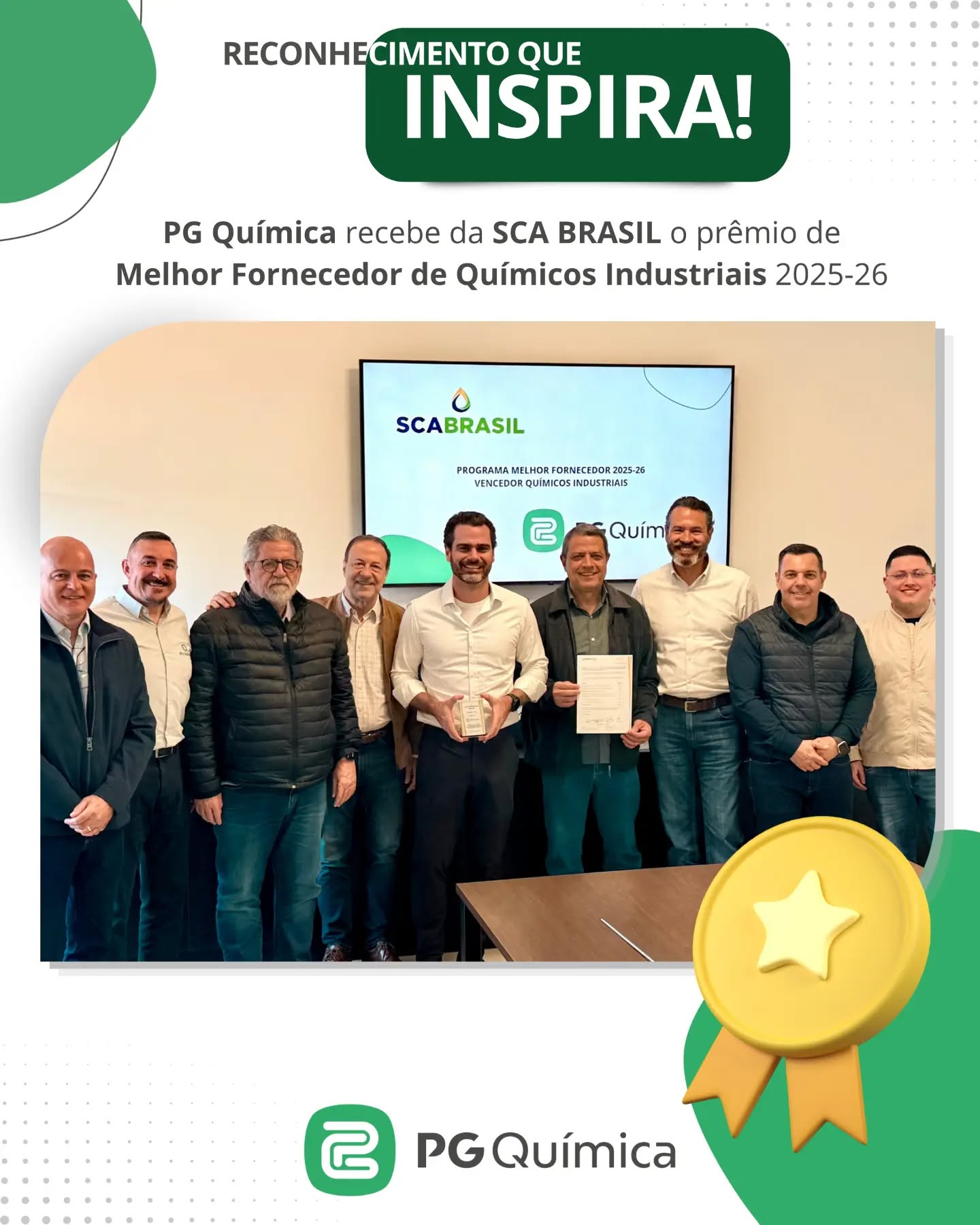 🏆 Temos um grande motivo para comemorar!
 
É com muito orgulho que compartilhamos esta conquista: a PG Química foi reconhecida pela @scabrasil_ como Melhor Fornecedor de Químicos Industriais 2025-26.Receber esse reconhecimento reforça o nosso compromisso em oferecer soluções de qualidade, inovação e excelência aos nossos clientes e parceiros.Agradecemos à @scabrasil_ pela premiação e parabenizamos toda a equipe PG Química, que contribui diariamente para que esse resultado seja possível. Essa conquista é de todos nós! 👏#PGQuímica #SCABRASIL #MelhorFornecedor #QuímicosIndustriais #IndústriaQuímica